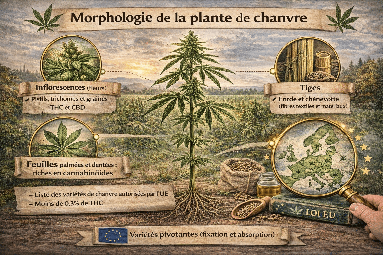 Morphology of the hemp plant