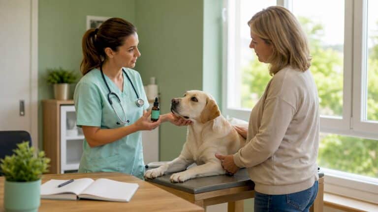Veterinary consultation with a stressed dog