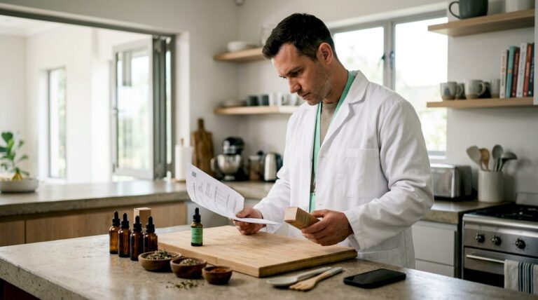 An expert verifies the validity of the CBD certification in his office.