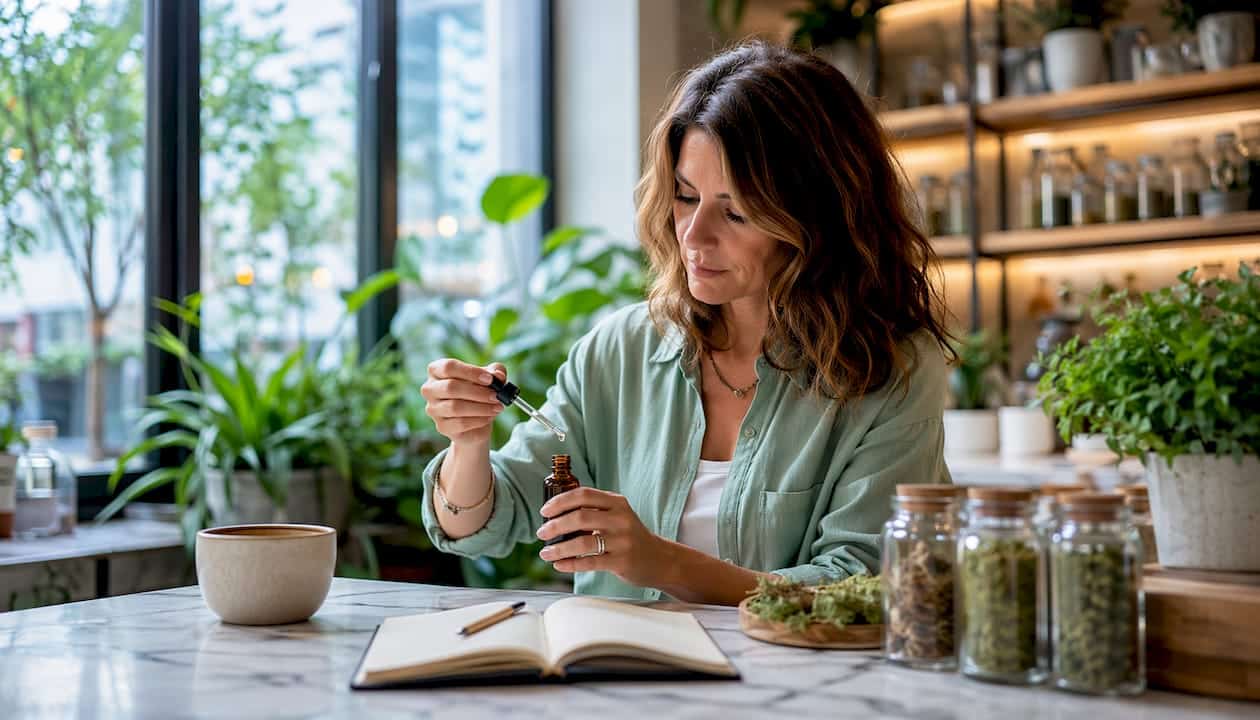 A herbalist prepares a CBD oil specifically designed to soothe anxiety.