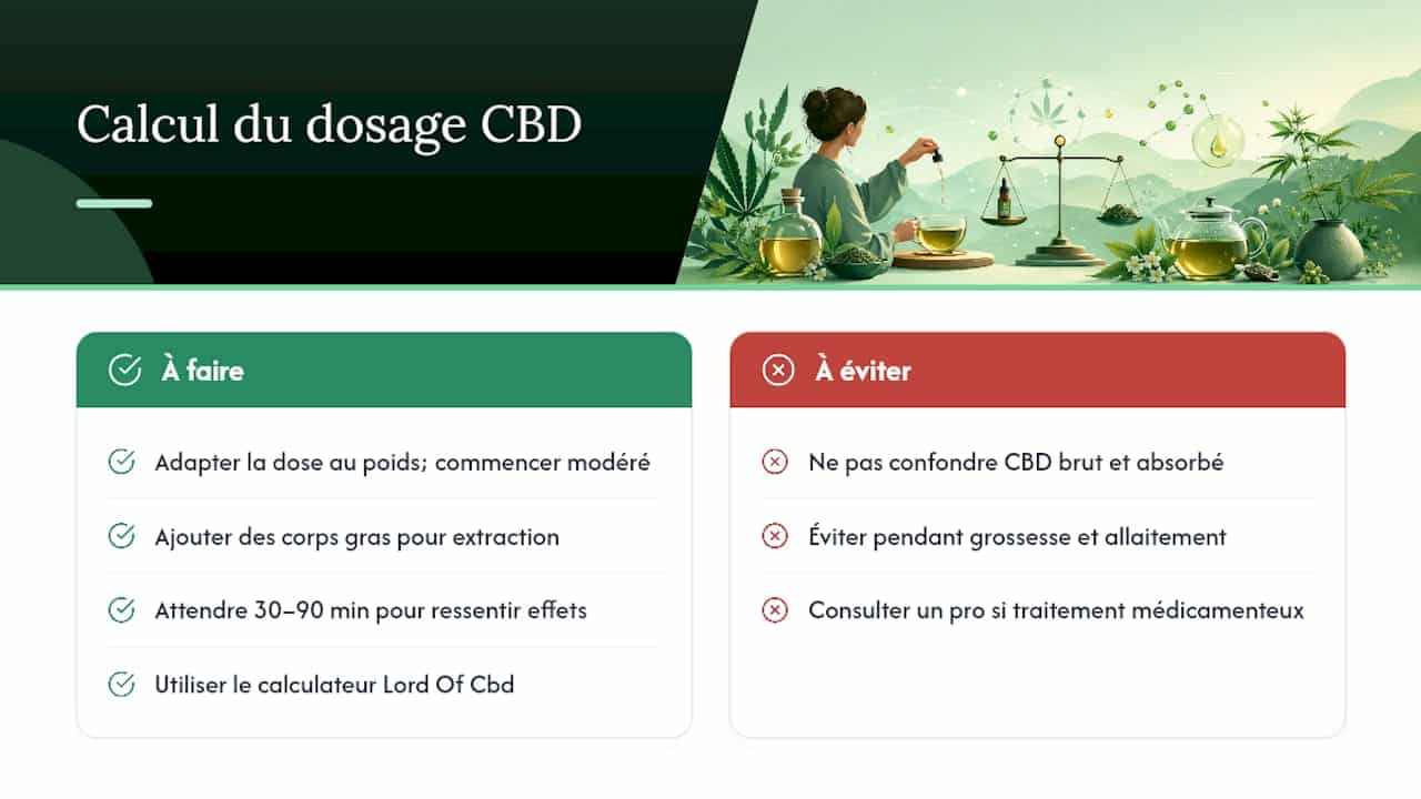Schema che illustra i dosaggi del CBD e i fattori che ne influenzano l'infusione