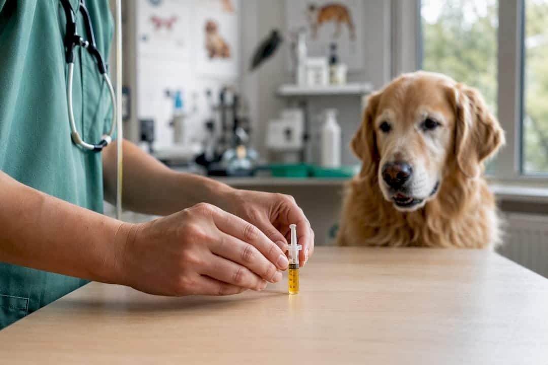 Vétérinaire préparant une dose de CBD pour un chien