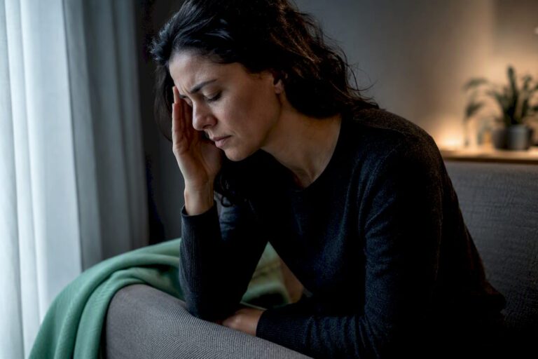 Erwachsener ruht sich während einer Migräne aus