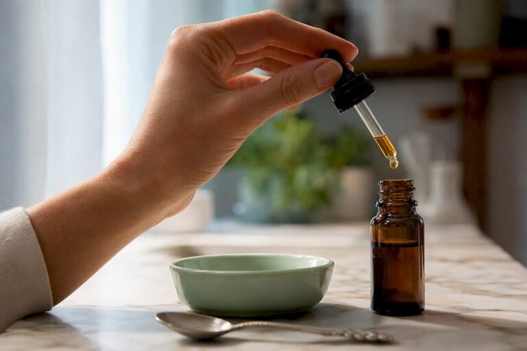 Hand adjusting a CBD dropper