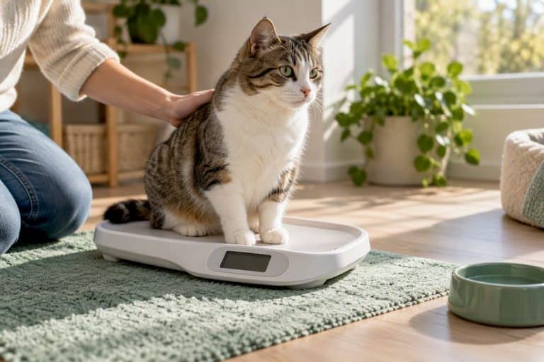 Chat pesé pour déterminer la dose de CBD