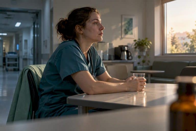 Un professionnel de santé fatigué après son service