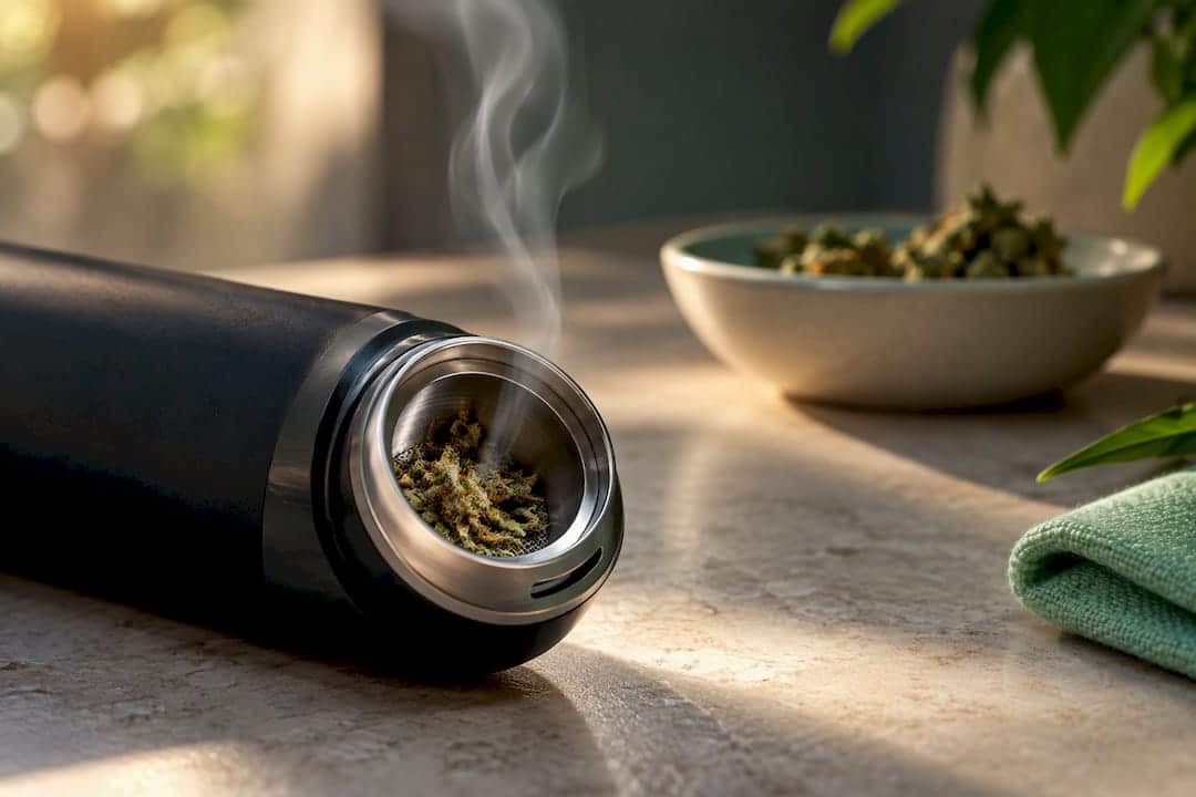 Chambre de vaporisation remplie de fleurs de CBD