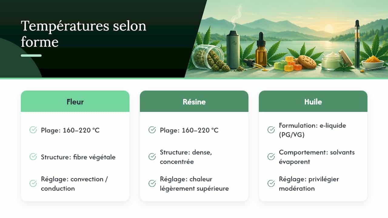 Fleur, résine ou huile : des repères de température différents — overview diagram