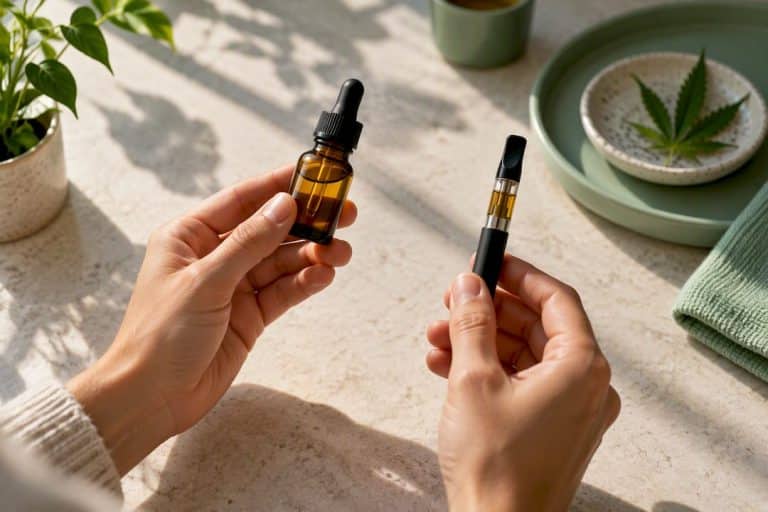 Mains tenant deux dosages différents de CBD