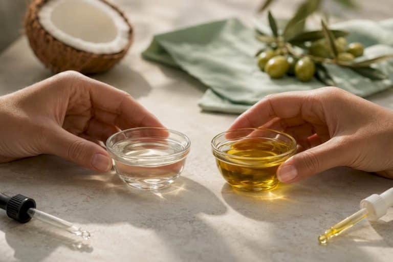 Comparaison visuelle entre l'huile MCT et l'huile d'olive