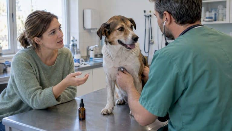 Vétérinaire donnant des conseils à une propriétaire avec son chien