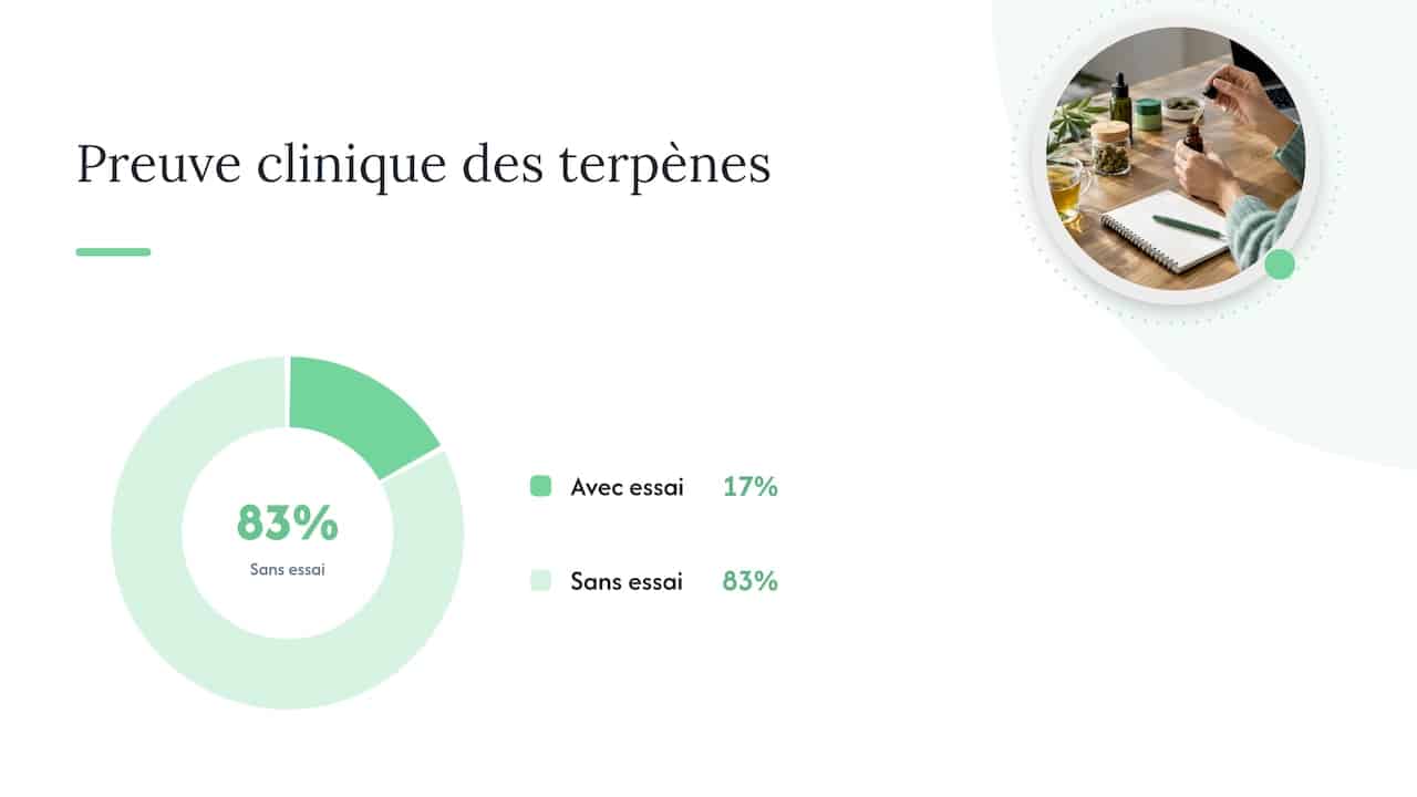 What are the effects of the main terpenes in CBD, and what is the level of evidence? — overview diagram