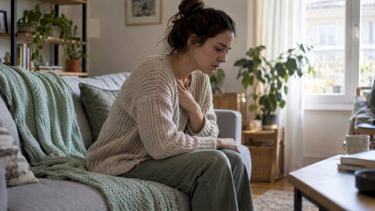 Femme prenant un moment pour respirer lors d'une crise de panique