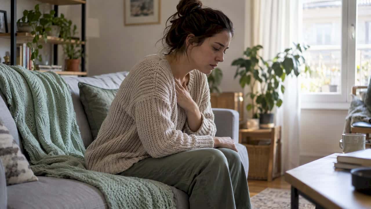 Woman taking a moment to breathe during a panic attack